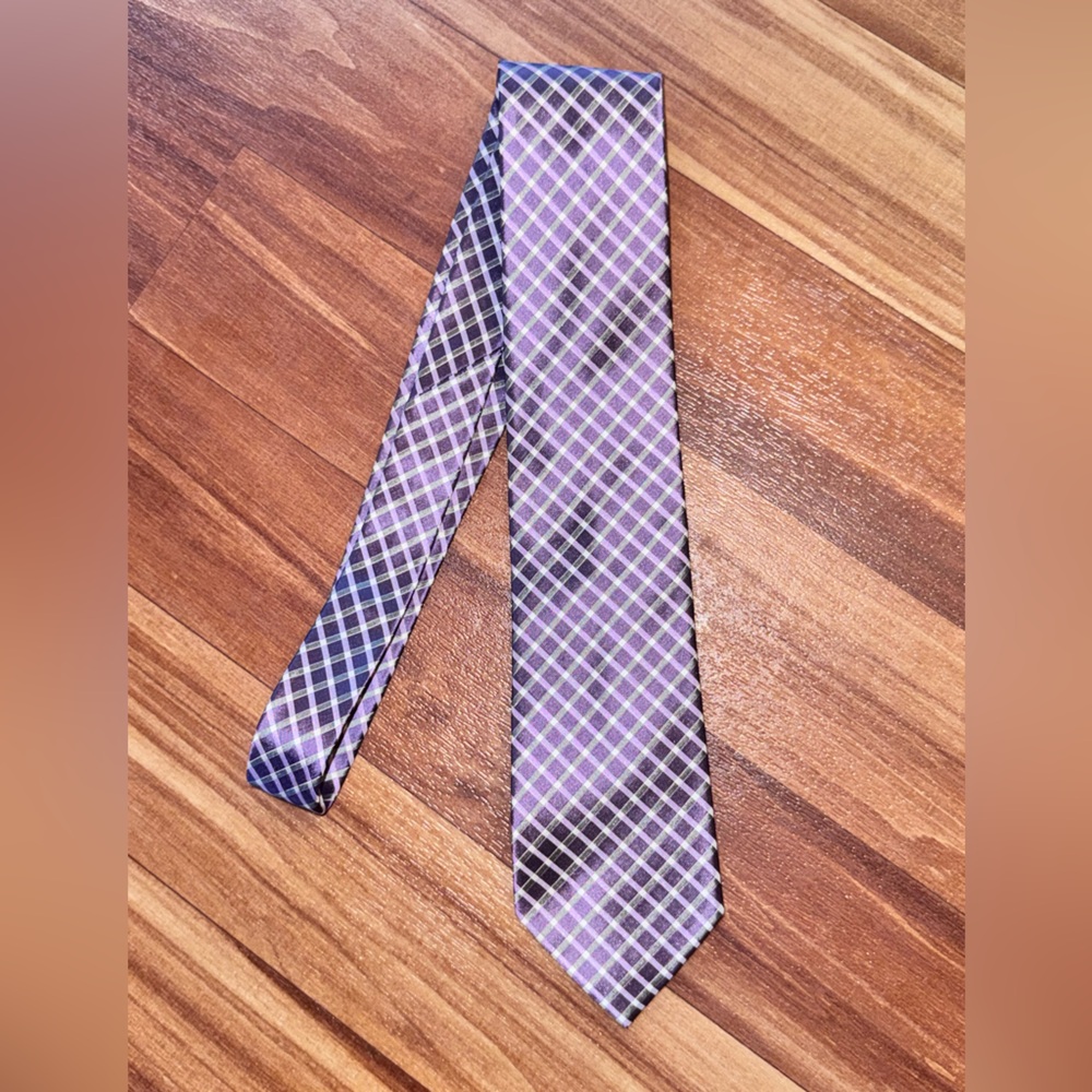 Kenneth Cole Purple and Gray Checkered Tie